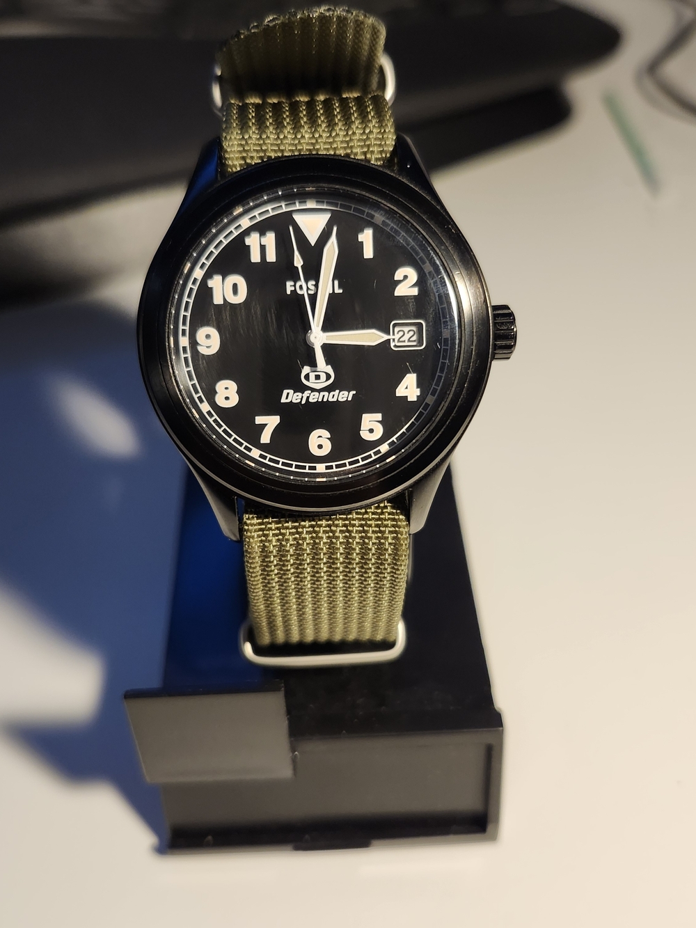 Fossil Defender Black Dial Field Watch with Olive Nylon Strap